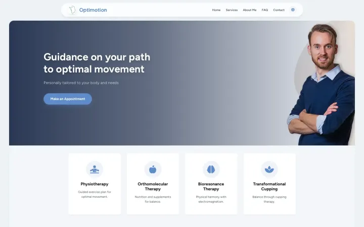 Screenshot of the Optimotion homepage