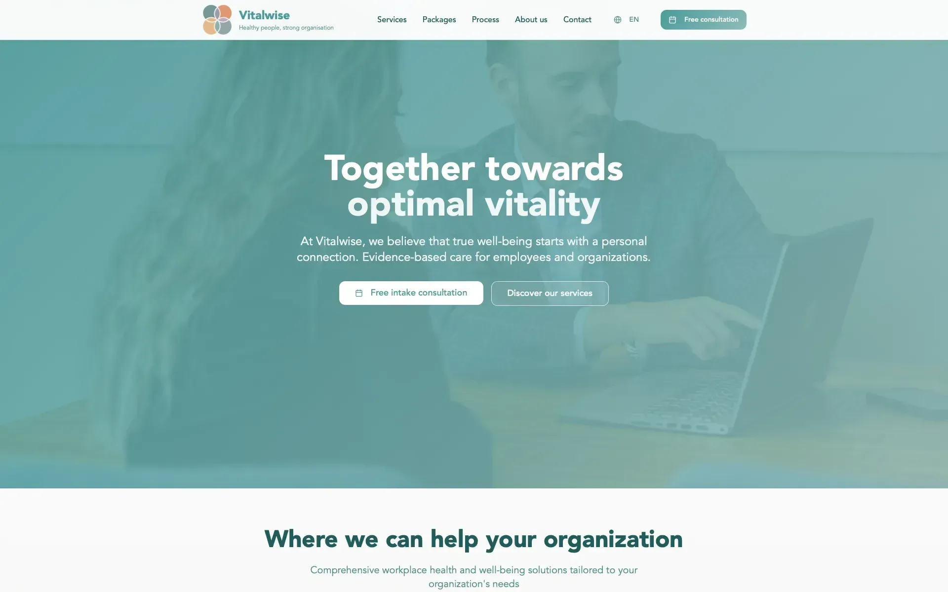 Screenshot of the Vitalwise homepage
